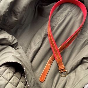 CHRISTIAN DIOR Vintage Mens Cotton Leather Belt Gold Hardware